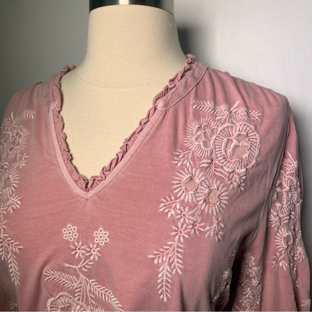 Soft Surrounfings Cotton pink Embroidery Long Sleeve Boho Size M - Picture 3 of 11